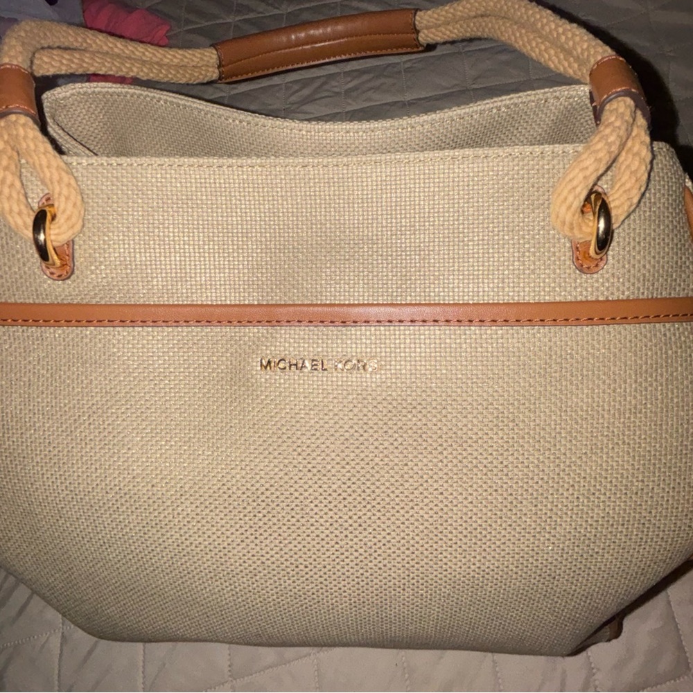 Michael Kors Cream and Tan Tote Bag